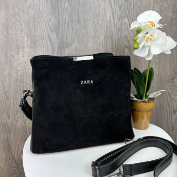 Женская замшевая сумка стиль Zara, сумочка Зара черная натуральная замша Женская замшевая сумка стиль Zara, сумочка Зара черная натуральная замша