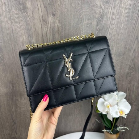 Стильная женская мини сумка клатч на плечо YSL, сумочка с цепочкой Черный с золотом