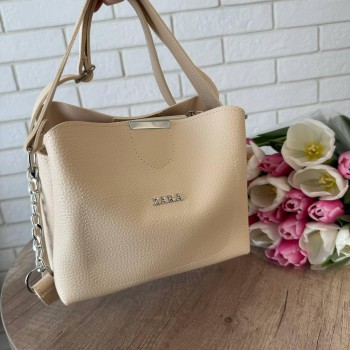 Женская мини сумочка стиль Зара, яркая сумка на плечо стиль Zara серая белая молочная Кремовый