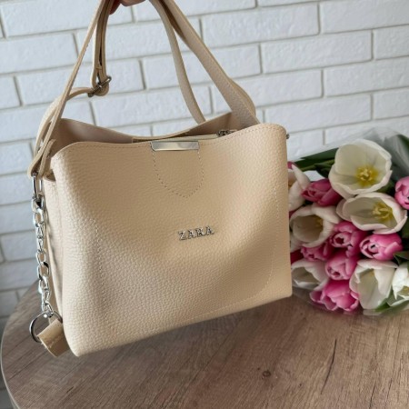 Женская мини сумочка стиль Зара, яркая сумка на плечо стиль Zara серая белая молочная Кремовый