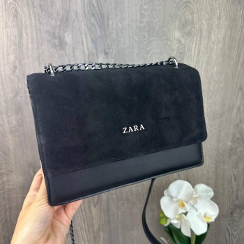 Замшева жіноча сумочка стиль Зара чорна, міні сумка натуральна замша Zara