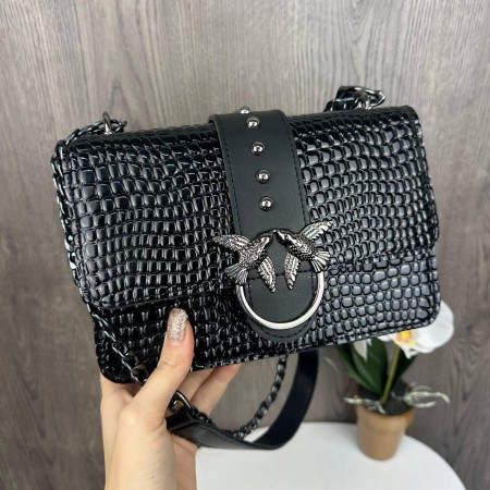 Женская мини сумочка рептилия лаковая стиль Pinko черная
