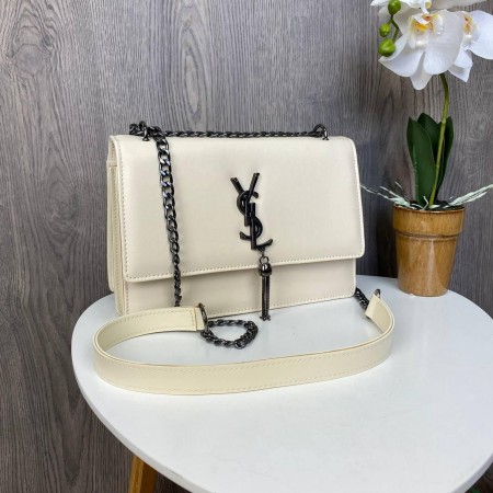 Женская мини сумка клатч YSL с цепочкой на плечо люкс качество Молочный
