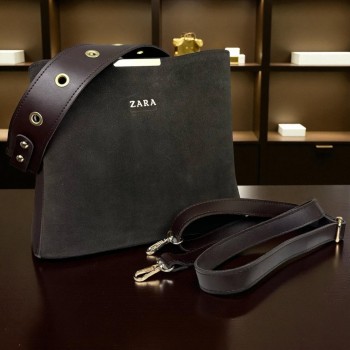 Стильная женская замшевая сумка черная, сумочка натуральная замша Коричневый