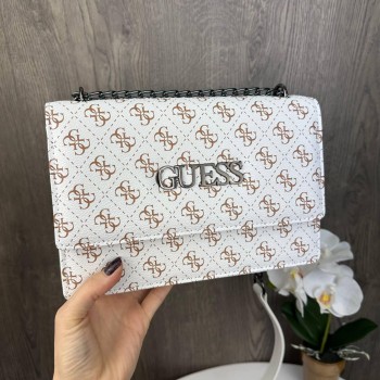 Качественная женская мини сумочка клатч на цепочке стиль Guess черная сумка на плечо Бежевый