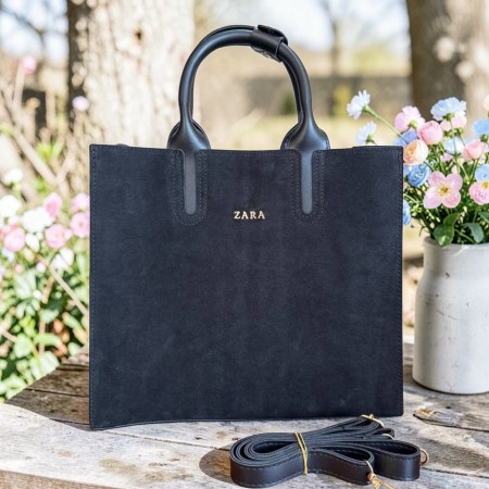Большая женская замшевая сумка Зара, сумочка из натуральной замши Zara