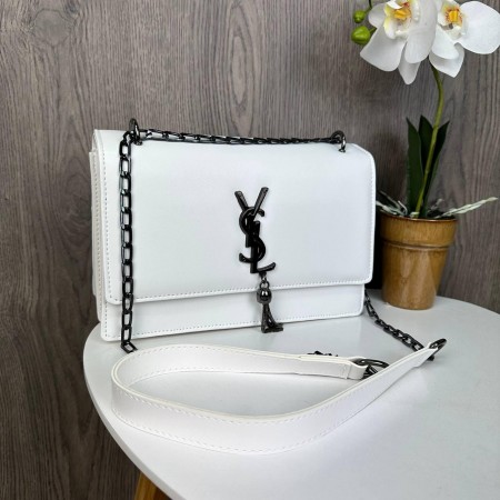 Стильная женская мини сумочка клатч YSL с цепочкой, маленькая сумка с венчиком брелком черная люкс качество Белый
