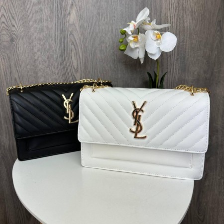 Стильна жіноча міні сумочка клатч YSL з ланцюжком, маленька сумка з віночком брелоком чорна люкс якість