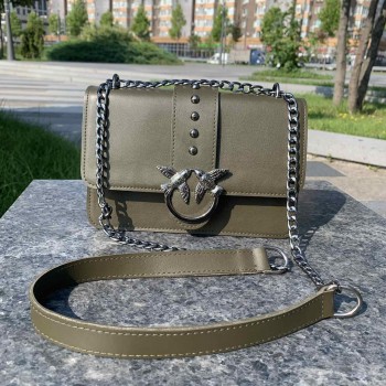 Жіноча сумочка ключ на плече в стилі Pinko, біла сумка на ланцюжці з пташками Зелений