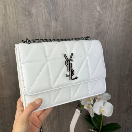 Стильная женская мини сумка клатч на плечо YSL, сумочка с цепочкой Белый