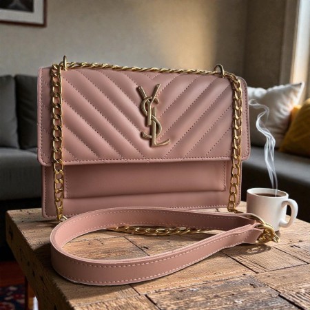 Качественная женская мини сумочка на цепочке YSL, стильная сумка для девушек Розовый