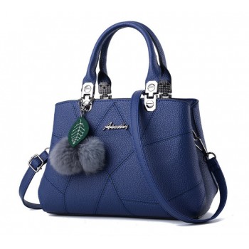 Модная женская сумка с брелком шариком, женская сумочка на плечо с меховой подвеской Синий Модная женская сумка с брелком шариком, женская сумочка на плечо с меховой подвеской Синий